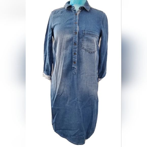 White Stuff Denim Dress Button Back Detail Pocket 3/4 Sleeved size 8 uk - Picture 2 of 8